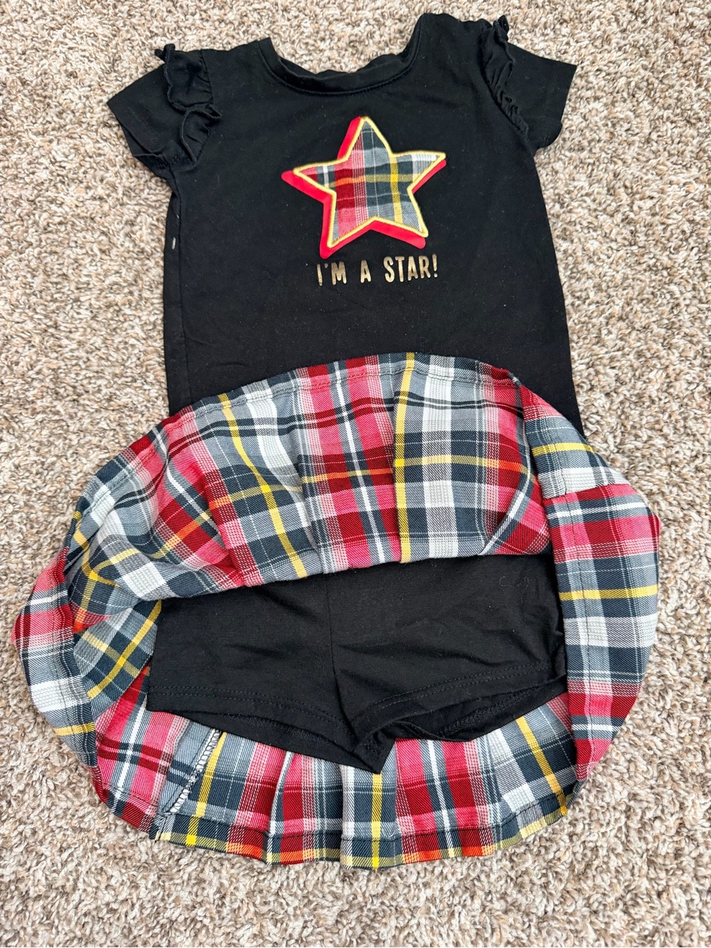 Garanimals Black Romper with Red and Gray Plaid Trim